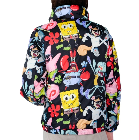 YSYS-B2 Members Only Nickelodeon SpongeBob SquarePants Reversible Puffer Jacket - Picture 4 of 12